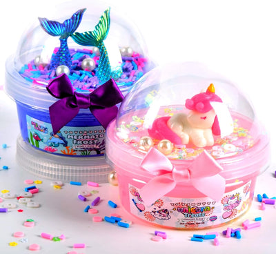ToysButty Butter Slime kit, MicroWorld 2 Pack Clear & Fluffy Slime for Kids, Unicorn Mermaid Theme Party Favors with 6 Slime add ins, Unicorn Kids Toy Birthday Gifts for Girls Age 8-12
