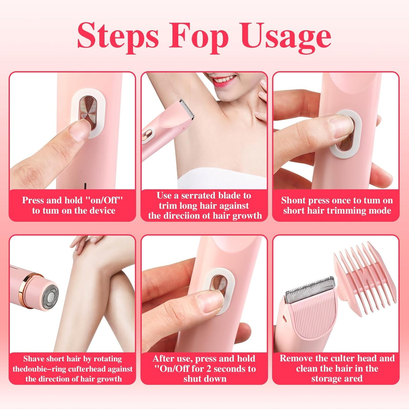 Comfort 2 in 1 Electric Lady Shaver, Waterproof Wet & Dry Use Body Hair Trimmer, Dual Head Shaver Women, Bikini & Body Shaving, Ladies Underarm Face Lip Legs Hands Hair Trimmer afeamo