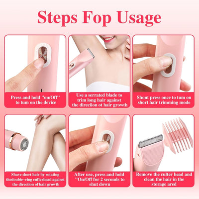 Comfort 2 in 1 Electric Lady Shaver, Waterproof Wet & Dry Use Body Hair Trimmer, Dual Head Shaver Women, Bikini & Body Shaving, Ladies Underarm Face Lip Legs Hands Hair Trimmer afeamo