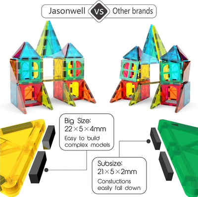 Jasonwell Magnetic Tiles Kids Toys Magnetic Blocks Building Sets 60pcs 3D Magnet Tile Building Blocks Toy Construction Educational STEM Toys Gifts for Toddlers Boys Girls 3 4 5 6 7 8 9 10 + Year Old