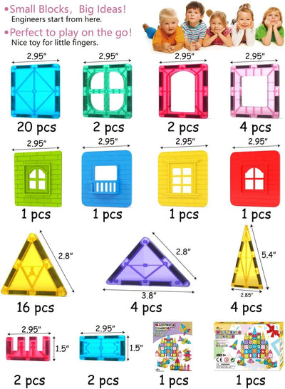 Jasonwell Magnetic Tiles Kids Toys Magnetic Blocks Building Sets 60pcs 3D Magnet Tile Building Blocks Toy Construction Educational STEM Toys Gifts for Toddlers Boys Girls 3 4 5 6 7 8 9 10 + Year Old
