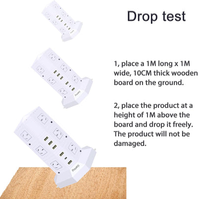 Powerjc Tower Power Strip USB Surge Protector Socket 12 AC Outlets with 5 USB or 1 USB C PD 25W totals 6A Ports Chargers 2M Long Extension Cord SAA Certified Black (White)
