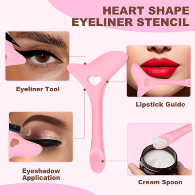 4Pcs Eyeliner Stencils, Silicone Winged Tip, Multifunctional Mascara Shield for Eyeshadow and Eyelashes, Professional &Quick Cat Eye Makeup Tool for Beginners (Pink)