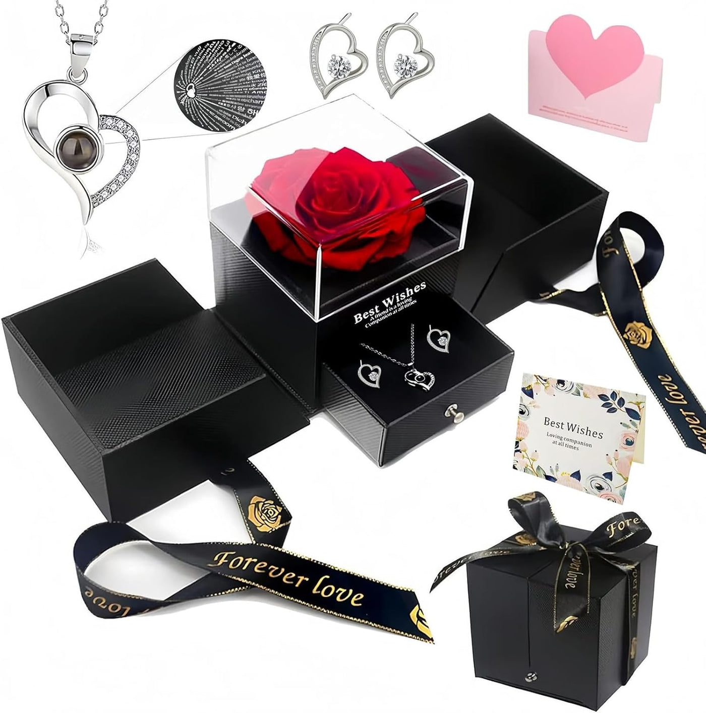 Preserved Red Real Rose - Eternal Mom, Grandma, Wife, or Girlfriend | Romantic Keepsake with 'I Love You' Necklace for Valentine's, Birthday, Christmas, or Anniversary