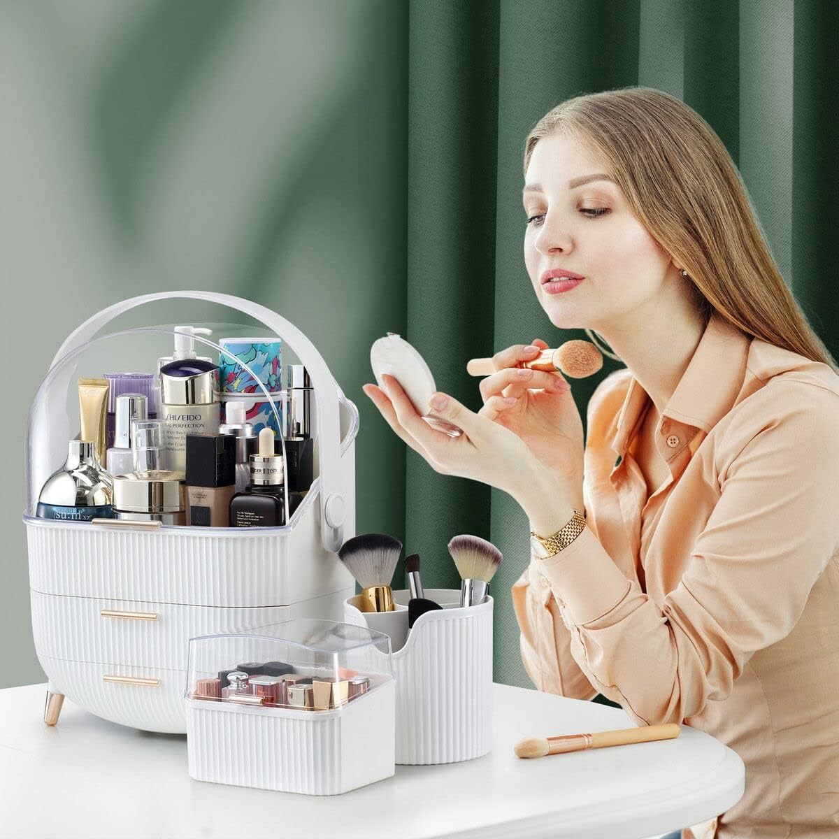 Maxkon Makeup Storage Drawer Case, Portable Jewellery Box Stand Brush Holder Organiser for Cosmetic Lipstick Skincare Display