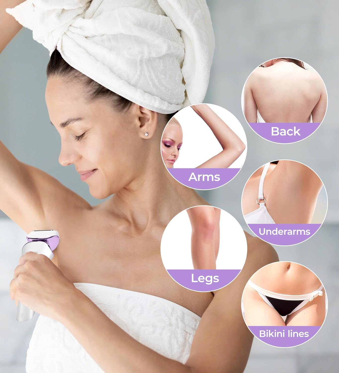 Electric Shaver for Women Lady Razor Bikini Trimmer Body Hair Removal for Legs and Armpits Painless Cordless Rechargeable Wet and Dry Purple and White