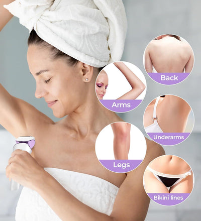 Electric Shaver for Women Lady Razor Bikini Trimmer Body Hair Removal for Legs and Armpits Painless Cordless Rechargeable Wet and Dry Purple and White