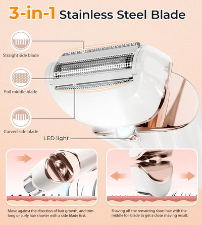 Electric Shaver for Women Lady Razor Bikini Trimmer Body Hair Removal for Legs and Armpits Painless Cordless Rechargeable Wet and Dry Purple and White