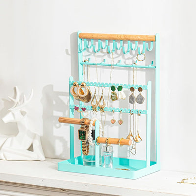 Jewelry Organizer Stand Necklace Organizer Earring Holder, 6 Tier Jewelry Stand Necklace Holder with 15 Hooks, Jewelry Tower Display Rack Storage Tree for Bracelets Earrings Rings -Black