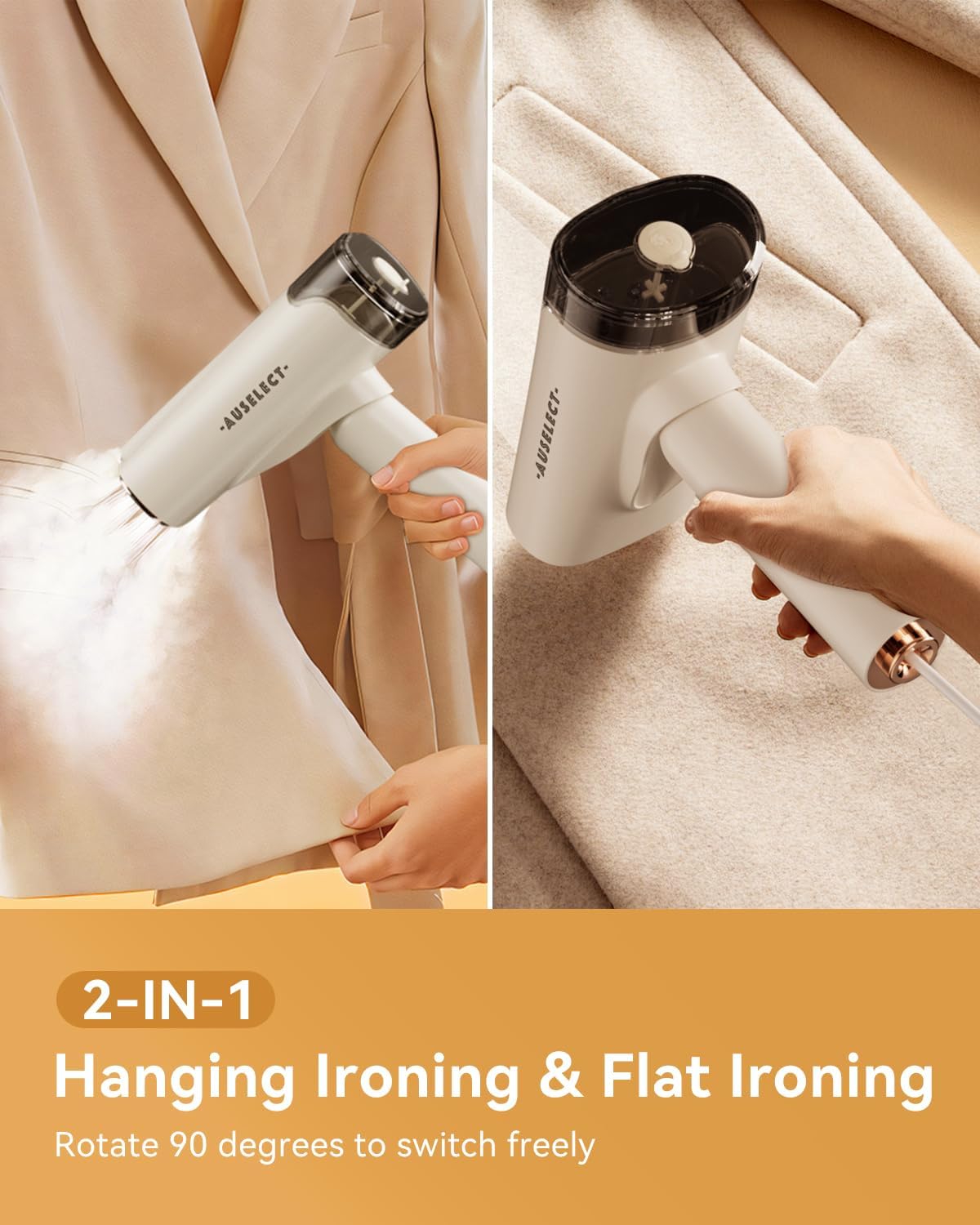 AUSELECT Garment Steamer Iron, 2in1 Handheld Steamer for Clothes, Mini Iron Steam Steamer for Travel, 1200W Ironing Electric Steam, Portable Mini Iron Fabric Steamer for Home Appliance & Gift