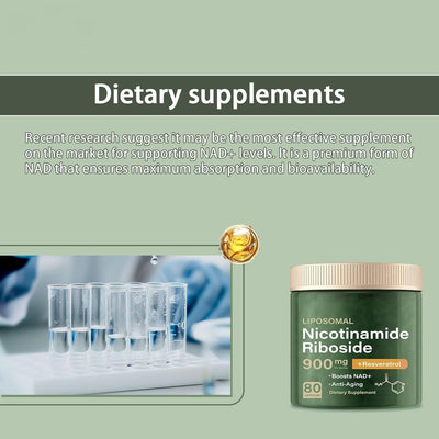 NAD + Supplement - Liposomal Nicotinamide Riboside Capsules 900mg with Resveratrol & Quercetin, Anti-Aging, Focus, Energy - 80 Capsules (1 Bottle)