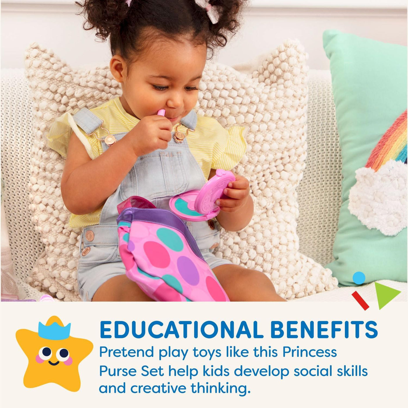 Princess Purse Style Set – Pretend Play Multicolor Handbag and Fashion Accessories – Toy Makeup, Keys, Lipstick, Credit Card, Phone, and More