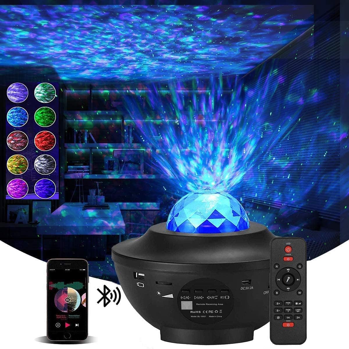 Galaxy Projector, Star Projector Starry Light with Music Player, 14 Colors Night Light with White Noise, Nebula,Timer & Remote Control for Gaming Room, Home Theater