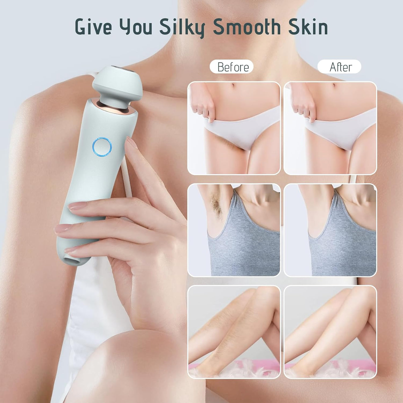 Lady Shaver, Silk Glide Razor, Electric Epilator Painless Hair Remover for Women, Bikini Trimmer for Home & Travel, 3 in 1 Electric Razor for Sensitive Skin, Wet & Dry Use, Rechargeable