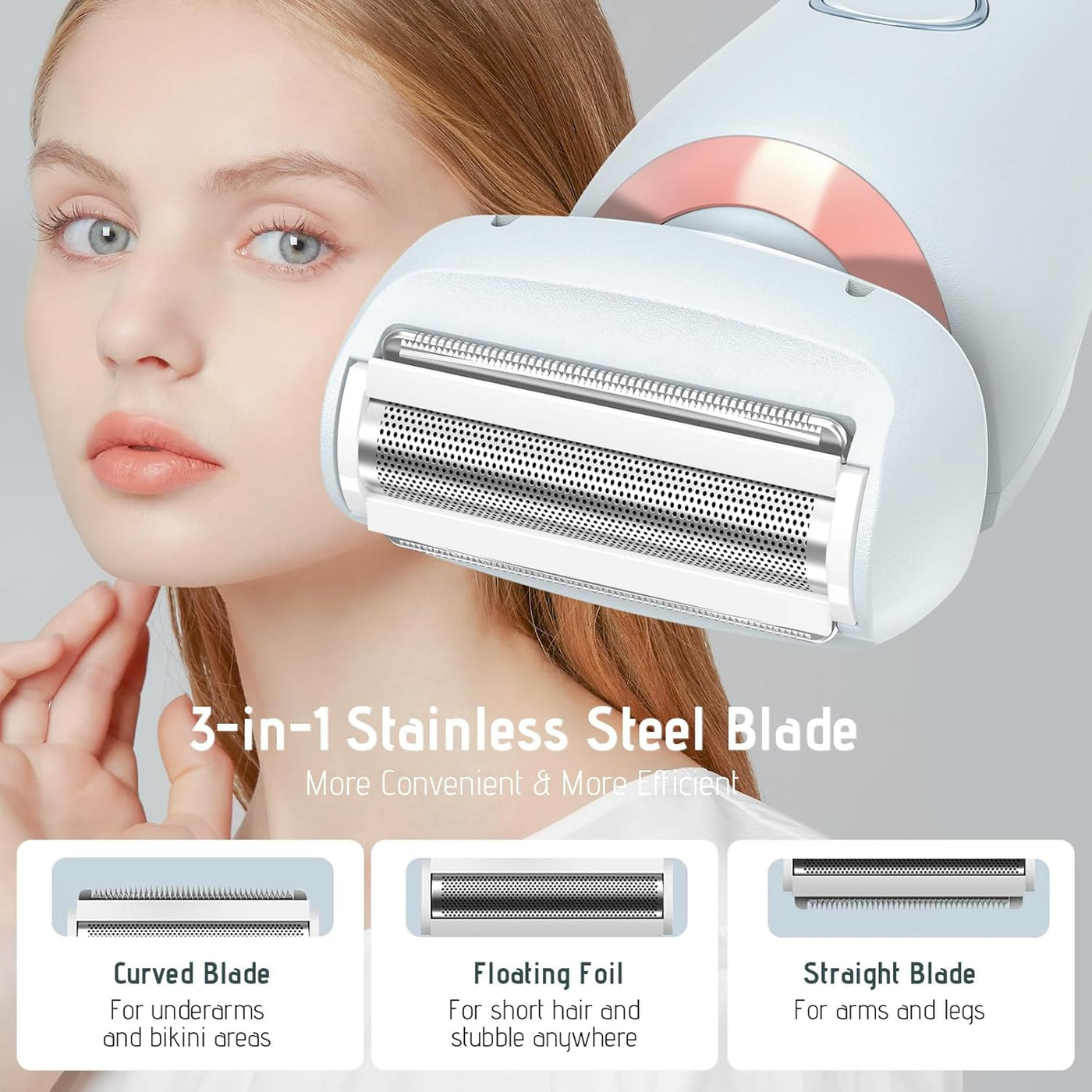 Lady Shaver, Silk Glide Razor, Electric Epilator Painless Hair Remover for Women, Bikini Trimmer for Home & Travel, 3 in 1 Electric Razor for Sensitive Skin, Wet & Dry Use, Rechargeable
