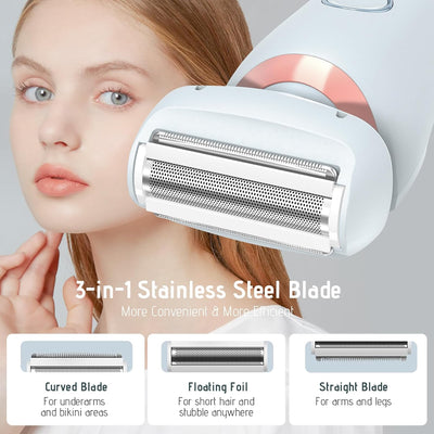 Lady Shaver, Silk Glide Razor, Electric Epilator Painless Hair Remover for Women, Bikini Trimmer for Home & Travel, 3 in 1 Electric Razor for Sensitive Skin, Wet & Dry Use, Rechargeable