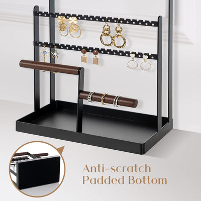 Jewelry Organizer Stand Necklace Organizer Earring Holder, 6 Tier Jewelry Stand Necklace Holder with 15 Hooks, Jewelry Tower Display Rack Storage Tree for Bracelets Earrings Rings -Black
