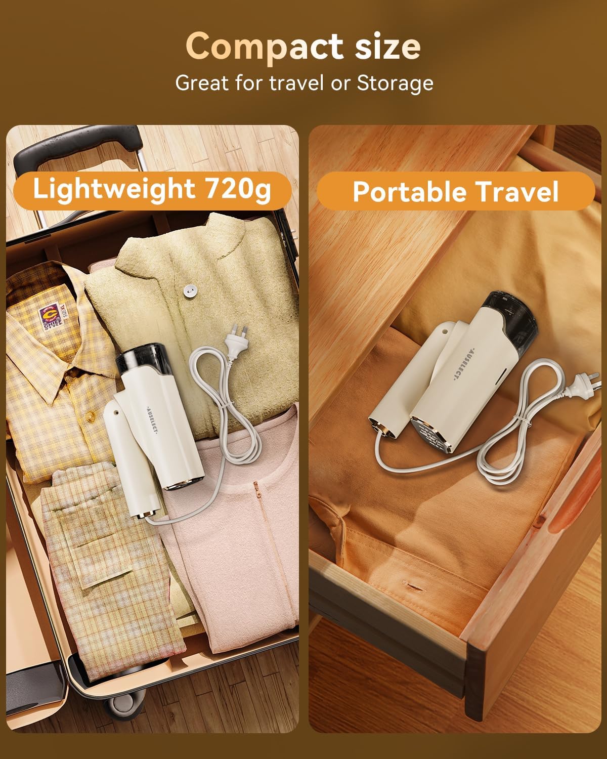 AUSELECT Garment Steamer Iron, 2in1 Handheld Steamer for Clothes, Mini Iron Steam Steamer for Travel, 1200W Ironing Electric Steam, Portable Mini Iron Fabric Steamer for Home Appliance & Gift