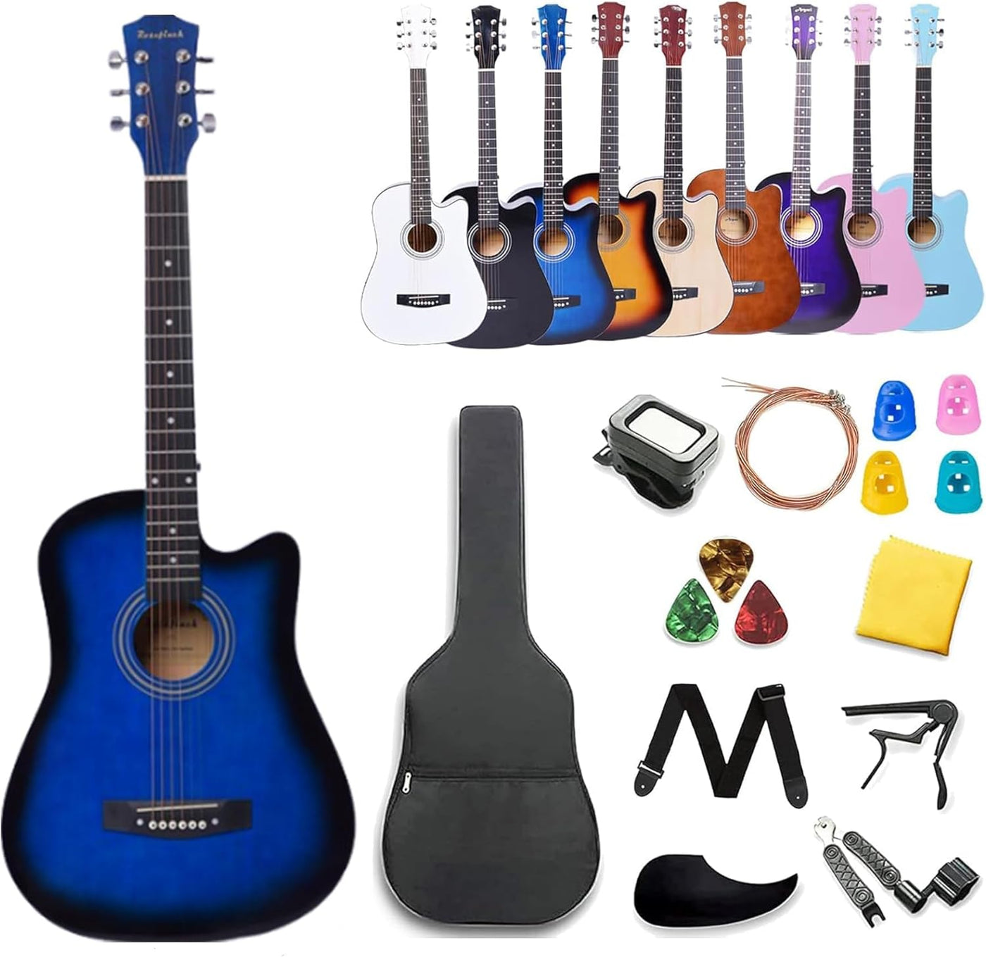 30 inch Classical Guitar Kits for Beginner Children's Wooden Guitar Adult Acoustic Guitar with Bag Capo Strap Picks Tuner 6 Nylon Strings