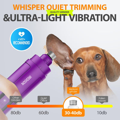 Dog Nail Grinder Upgraded - Professional 3-Speed Super Quiet and Low Vibration Electric Pet Nail Grinder with 4 LED Lights - Painless Paws Grooming & Smoothing for Small to Large Dogs (Black)