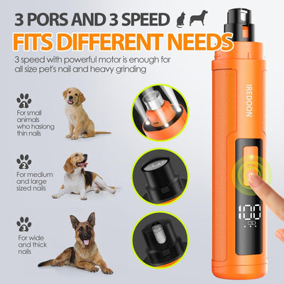 Dog Nail Grinder Upgraded - Professional 3-Speed Super Quiet and Low Vibration Electric Pet Nail Grinder with 4 LED Lights - Painless Paws Grooming & Smoothing for Small to Large Dogs (Black)