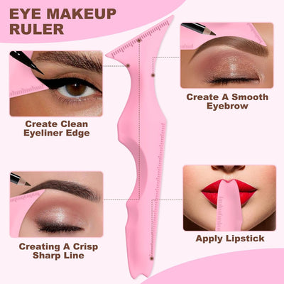 4Pcs Eyeliner Stencils, Silicone Winged Tip, Multifunctional Mascara Shield for Eyeshadow and Eyelashes, Professional &Quick Cat Eye Makeup Tool for Beginners (Pink)