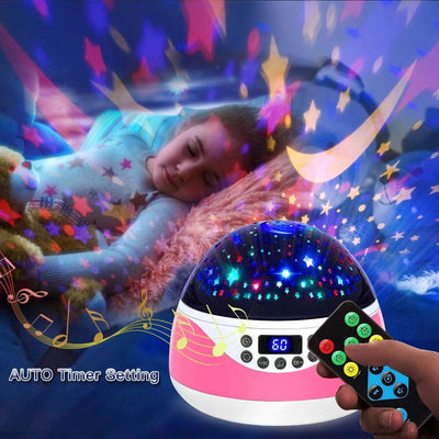Night Light with Music & Timer, MOKOQI Star Light Projector - Sound Machine for Baby Sleeping, Birthday Gifts for Girls Boys 1-6-12, Remote Control Projection Lamp Invited Colour Starry Sky to Home