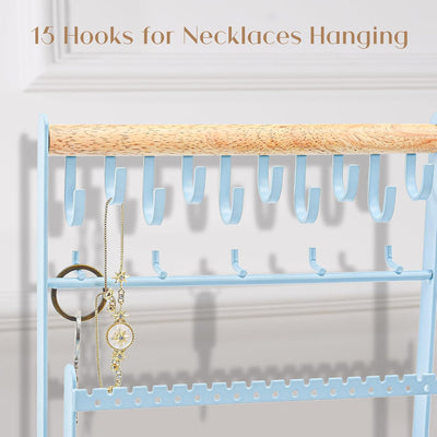 Jewelry Organizer Stand Necklace Organizer Earring Holder, 6 Tier Jewelry Stand Necklace Holder with 15 Hooks, Jewelry Tower Display Rack Storage Tree for Bracelets Earrings Rings -Black