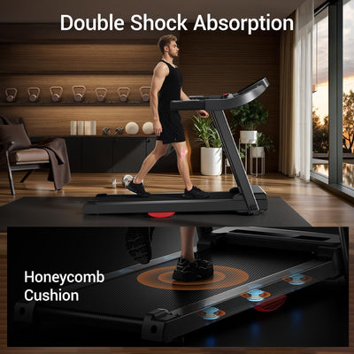 Folding Treadmill with Pulse Sensor, 2.5 HP Quiet Brushless Treadmills for Home, 12 KM/H, 120KG Capacity