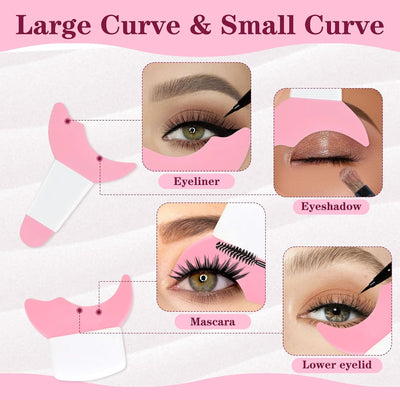 4Pcs Eyeliner Stencils, Silicone Winged Tip, Multifunctional Mascara Shield for Eyeshadow and Eyelashes, Professional &Quick Cat Eye Makeup Tool for Beginners (Pink)