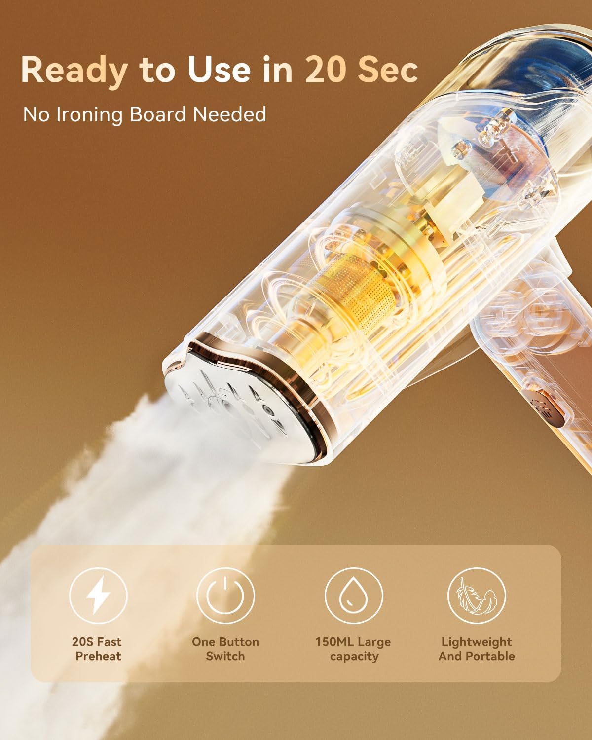 AUSELECT Garment Steamer Iron, 2in1 Handheld Steamer for Clothes, Mini Iron Steam Steamer for Travel, 1200W Ironing Electric Steam, Portable Mini Iron Fabric Steamer for Home Appliance & Gift