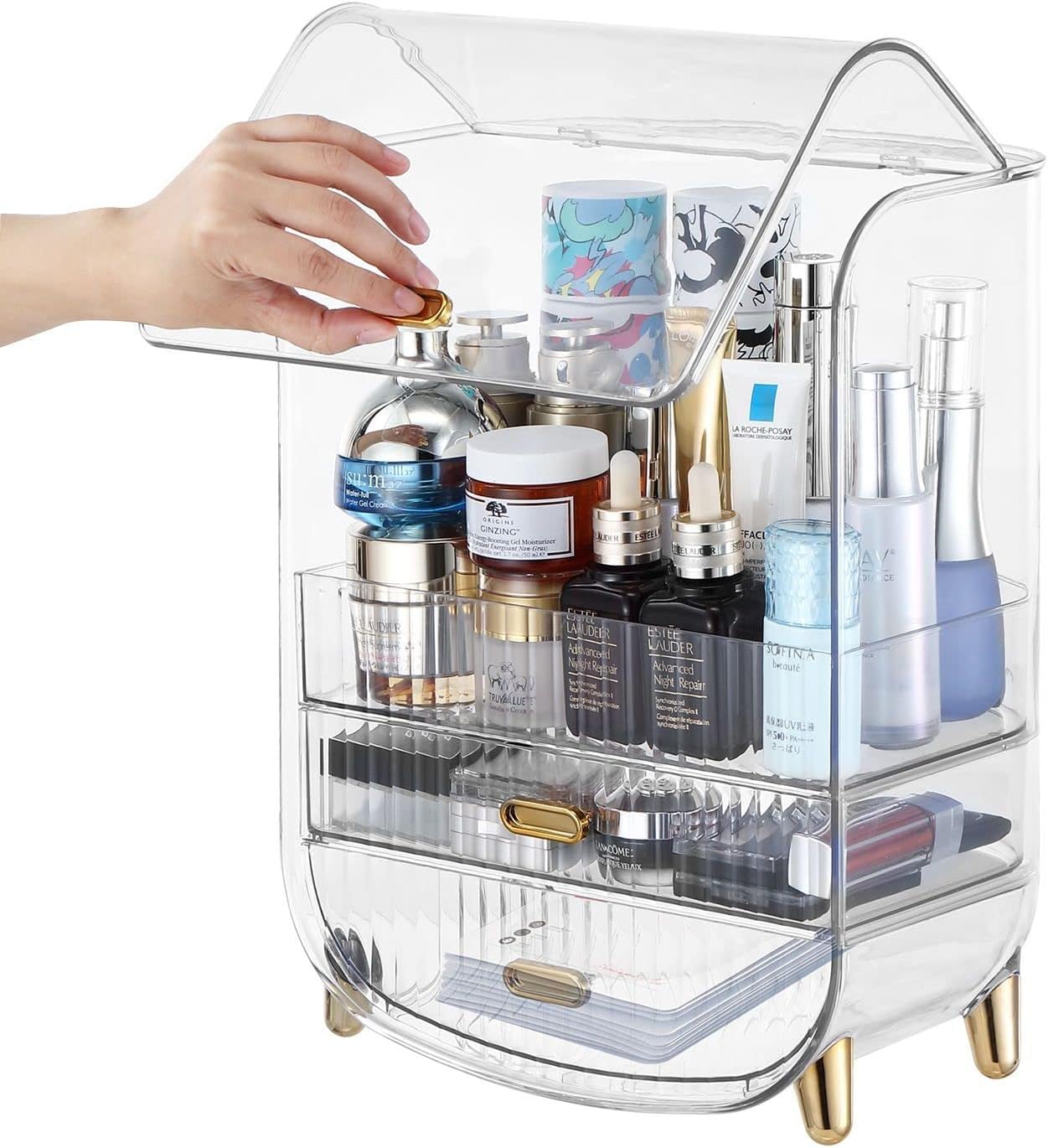 Maxkon Makeup Storage Drawer Case, Portable Jewellery Box Stand Brush Holder Organiser for Cosmetic Lipstick Skincare Display