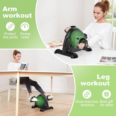 Mini Exercise Bike - AGM Under Desk Bike Pedal Exerciser Foot Cycle Arm & Leg Pedal Exerciser with LCD Screen Displays