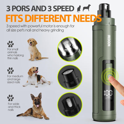 Dog Nail Grinder Upgraded - Professional 3-Speed Super Quiet and Low Vibration Electric Pet Nail Grinder with 4 LED Lights - Painless Paws Grooming & Smoothing for Small to Large Dogs (Black)