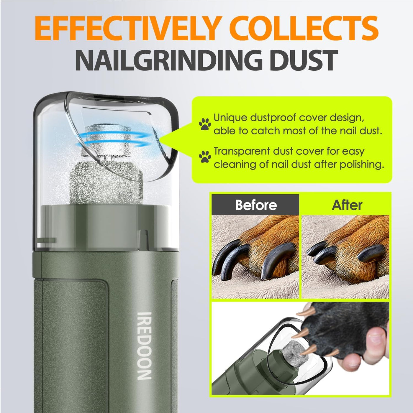 Dog Nail Grinder Upgraded - Professional 3-Speed Super Quiet and Low Vibration Electric Pet Nail Grinder with 4 LED Lights - Painless Paws Grooming & Smoothing for Small to Large Dogs (Black)