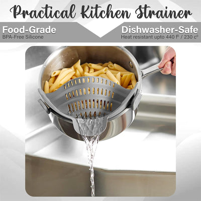 Strainer and Pasta - Adjustable Silicone Clip On for Pots, Pans, Bowls, Kitchen Gadget, Gadgets Home, Must Haves, Fits All Bowls Pots Grey 9.05''x4.92''x2.63''