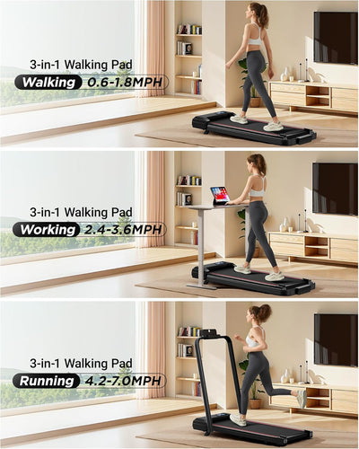 14% Incline Walking Pad Treadmills for Home and Office, 3-in-1 Portable Under Desk Treadmill, Folding Treadmill with 2.5 HP Quiet Brushless, 300 LBS Capacity