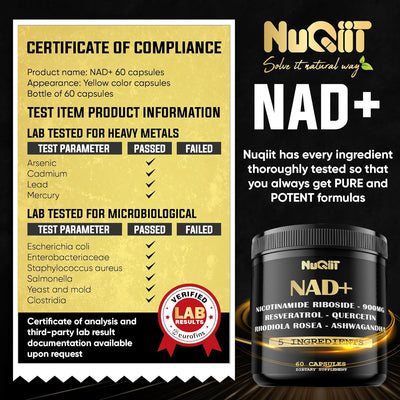 NAD+ Supplement with Nicotinamide Riboside 900mg, Resveratrol, Quercetin, Turmeric, Rhodiola Rosea - 60 Count