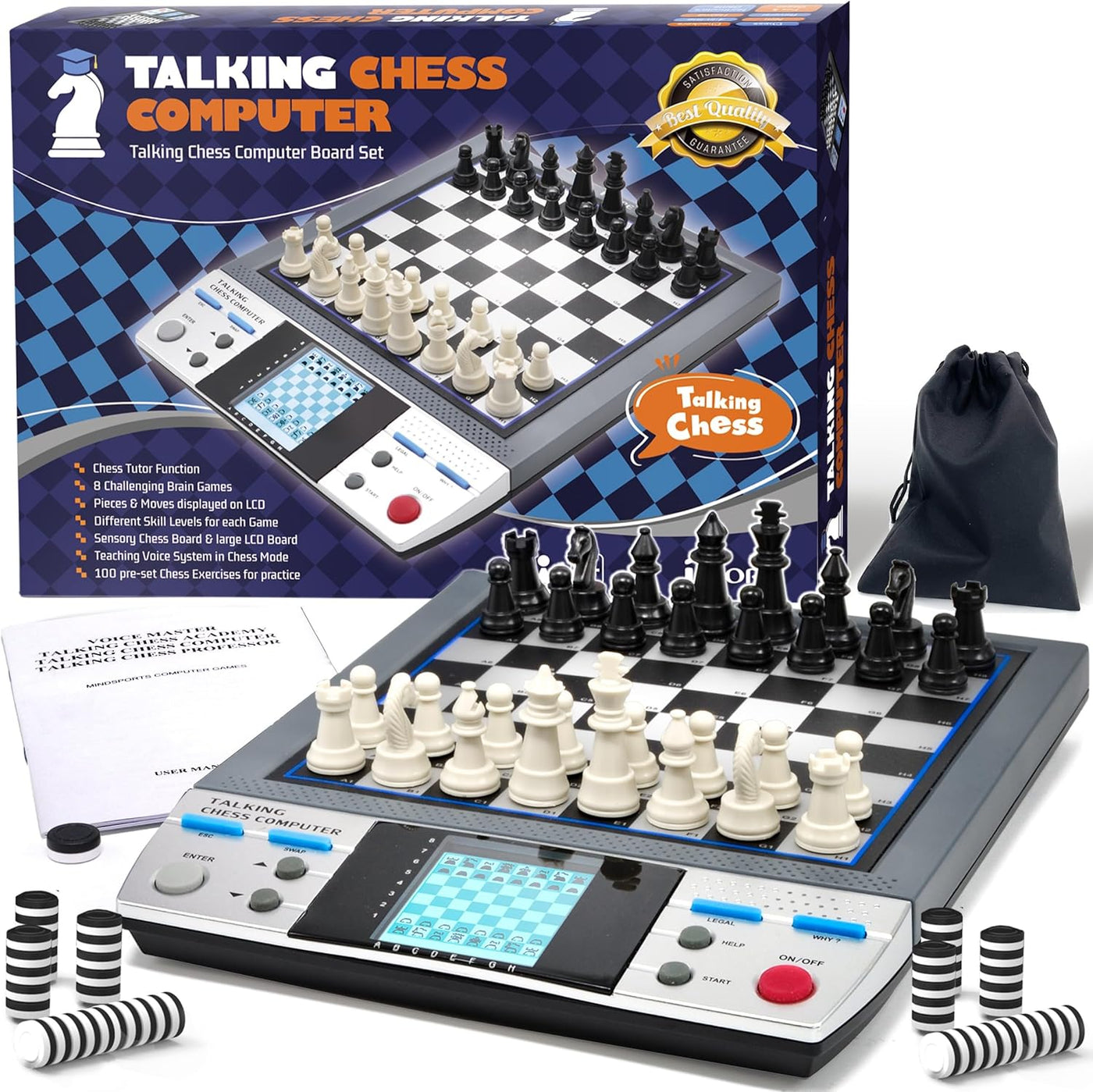 Electronic Talking Chess Computer Set, 8-in-1 System with 100 Programs Helps Kids and Adults Sharpen Their Chess Skills for Kids, Adults, and Enthusiasts of All Ages