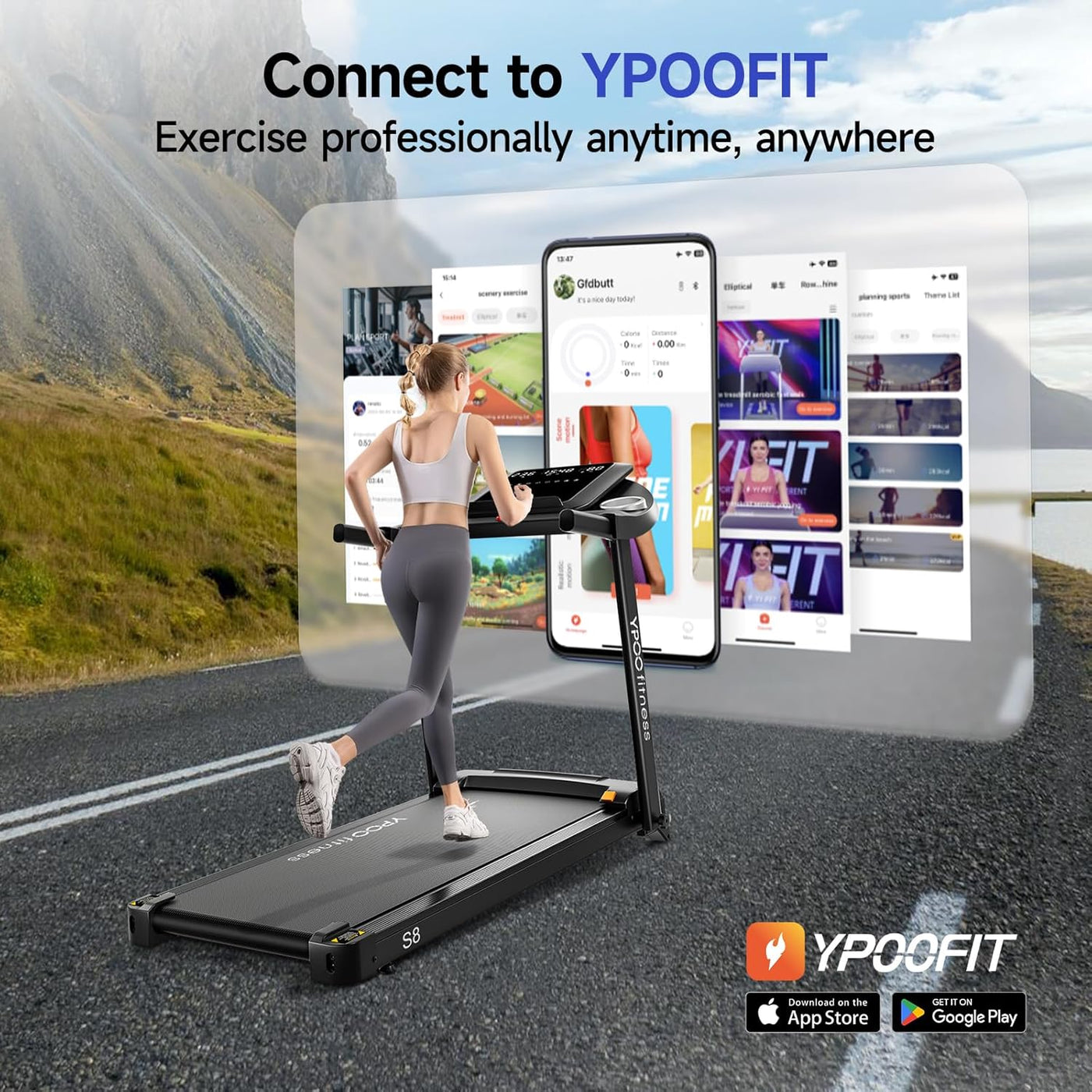 Treadmills for Home, 8.0 MPH Walking Pad Treadmill with Incline, Foldable Treadmill with Handles, Low Noise Walking Pad with Incline up to 8% for 300 lbs