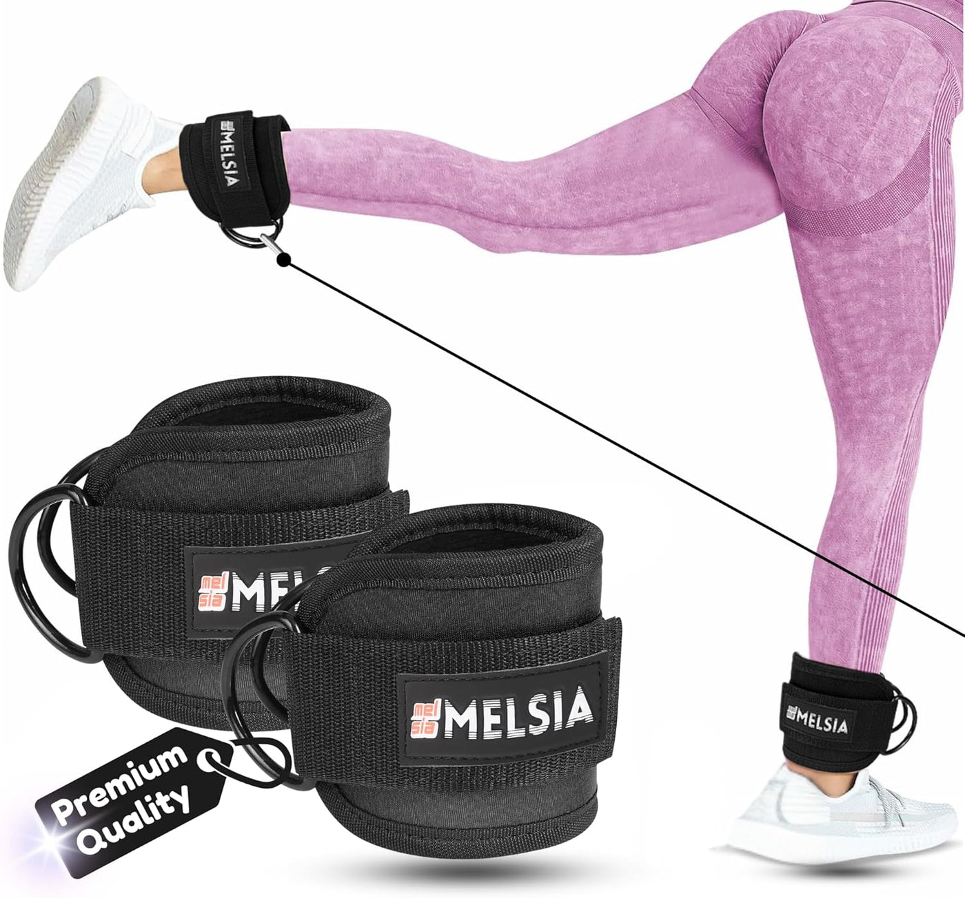 Ankle Straps for Cable Machine Women & Men - For Glute, Booty Workouts, Kickbacks, Leg Extensions, Curls and Hip Abductors - Adjustable, Gym Cable Attachments - Ergonomic Neoprene Padding (Pair)