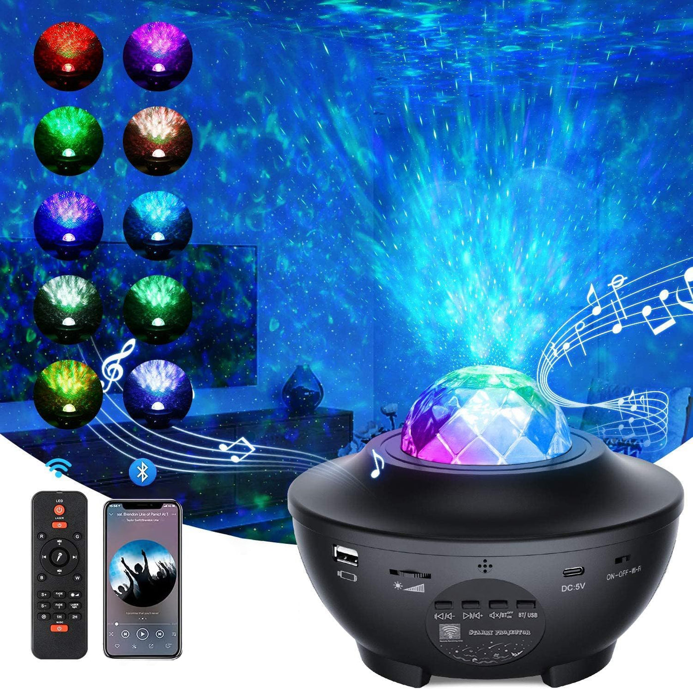 Galaxy Projector, Star Projector Light Ocean Wave Star Night Light, Adjustable Lightness Remote Control Timer 10 Lighting Modes, Built-in Music Speaker for Kids Bedroom Christmas Wedding Party Gift
