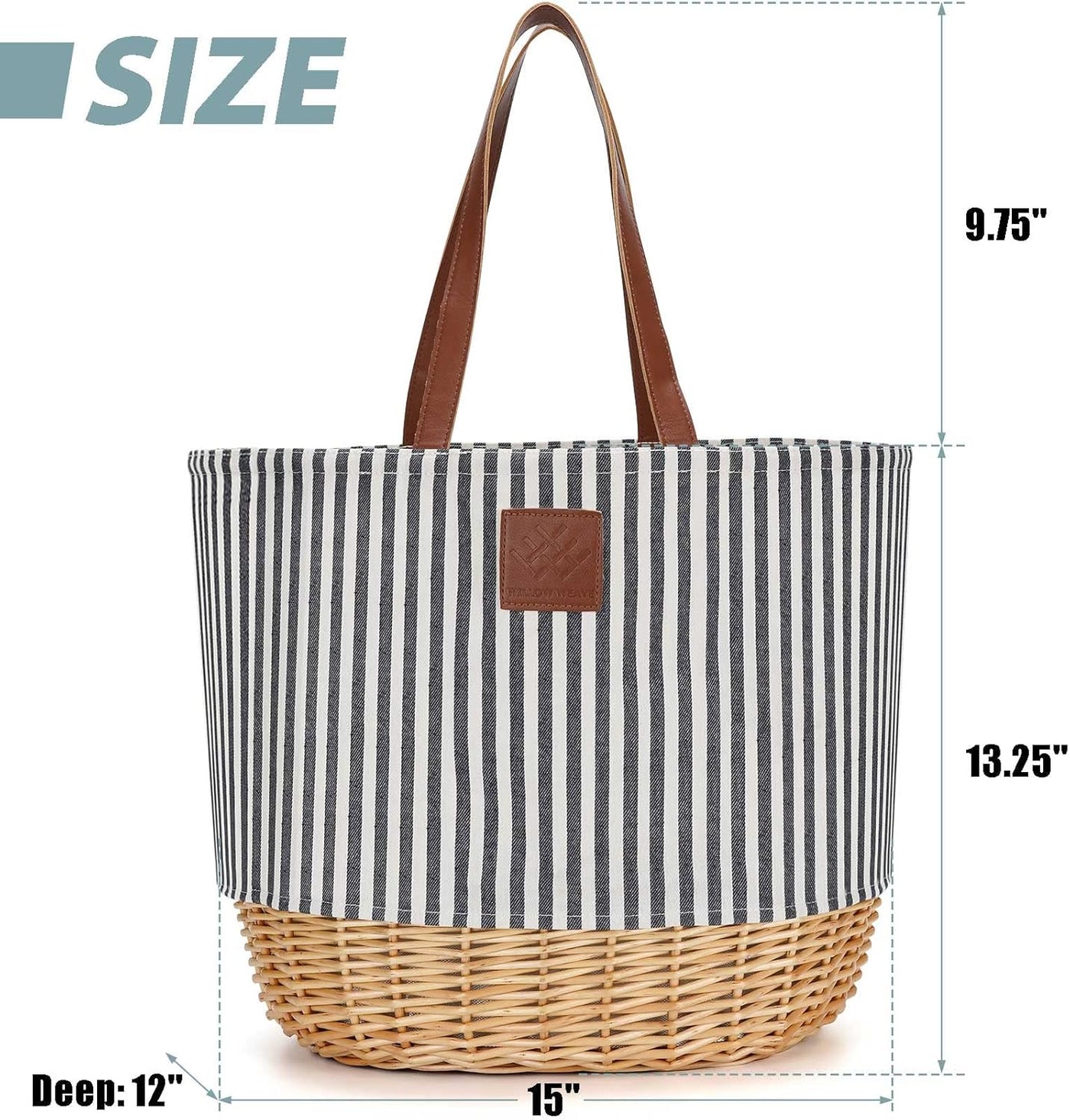 WILLOW WEAVE Portable Picnic Basket Bag for 2 with Two Sets of Plates, Silverware, and Plastic Wine Glasses, Roomy Insulated Beach Tote Bag for Thanks Giving Chritmas - Stripe