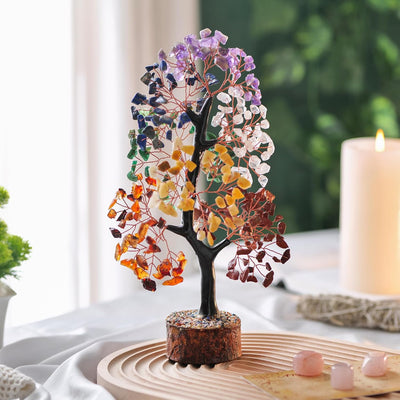 Artificial Tree - Home Decor - 7 Chakra Tree - Crystal Tree- Room Decor - Kitchen Decor - Office Decor- Crystal Tree for Positive Energy, Bonsai Tree, Fortune Money Tree - Spiritual Gift, Wood Stone