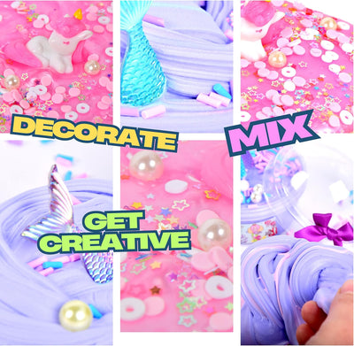 ToysButty Butter Slime kit, MicroWorld 2 Pack Clear & Fluffy Slime for Kids, Unicorn Mermaid Theme Party Favors with 6 Slime add ins, Unicorn Kids Toy Birthday Gifts for Girls Age 8-12