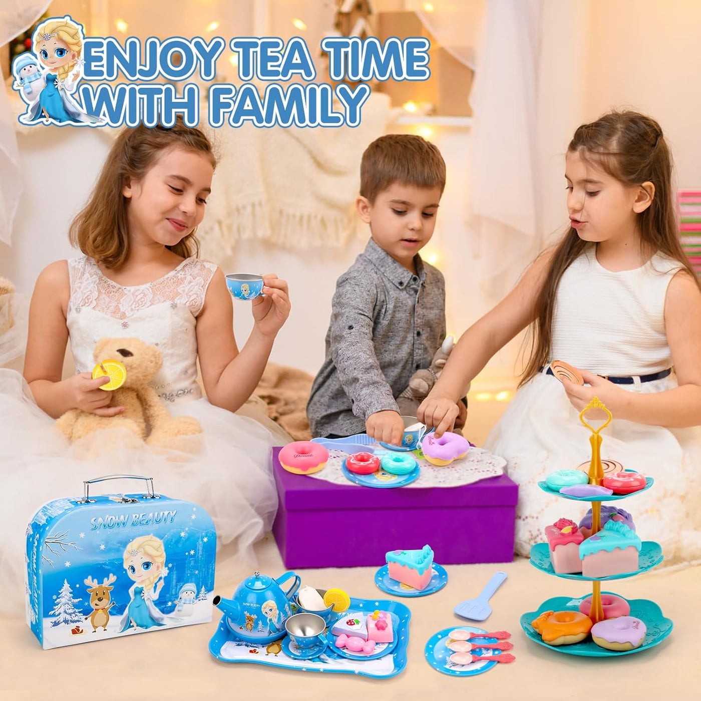 Unicorn Toys for Girls,48 PCS Kids Tea Set for Kids,Pretend Toy W/ Play Desserts,Tin Teapot,Educational Play Food Princess Toy Gift,Toddler Toys for 6 7 Year Old Girls Boys
