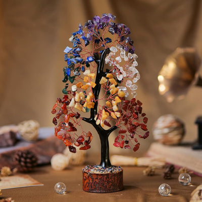 Artificial Tree - Home Decor - 7 Chakra Tree - Crystal Tree- Room Decor - Kitchen Decor - Office Decor- Crystal Tree for Positive Energy, Bonsai Tree, Fortune Money Tree - Spiritual Gift, Wood Stone