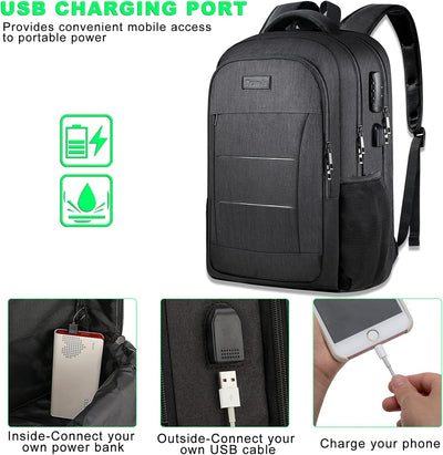 Travel Laptop Backpack Water Resistant Anti-Theft Bag with USB Charging Port and Lock 17.3 Inch Computer Business Backpacks for Women Men College School Student Gift,Bookbag Casual Hiking Daypack