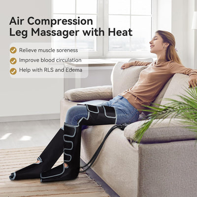 FIT KING Upgraded Full Leg Massager with Heat, Air Compression Massager Machine for Foot Calf & Thigh Muscle Relaxation and Recovery, Helpful for Pain Relief, Swelling, Edema and RLS