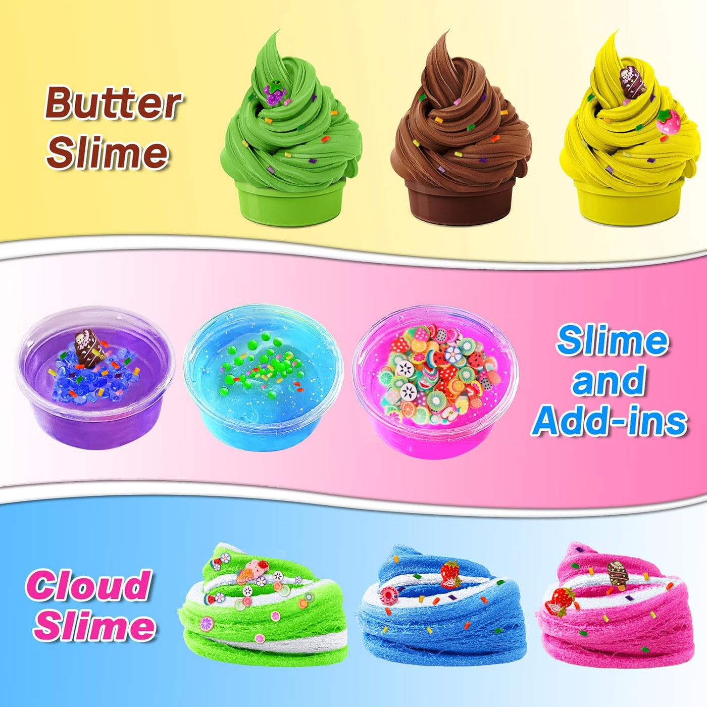 Ice Cream DIY Slime Kit, Slime Making Kit for Girls 10-12, Butter, Foam, Cloud Slime with Add-Ins, Foam Balls, Charms, Gift Toy for Children